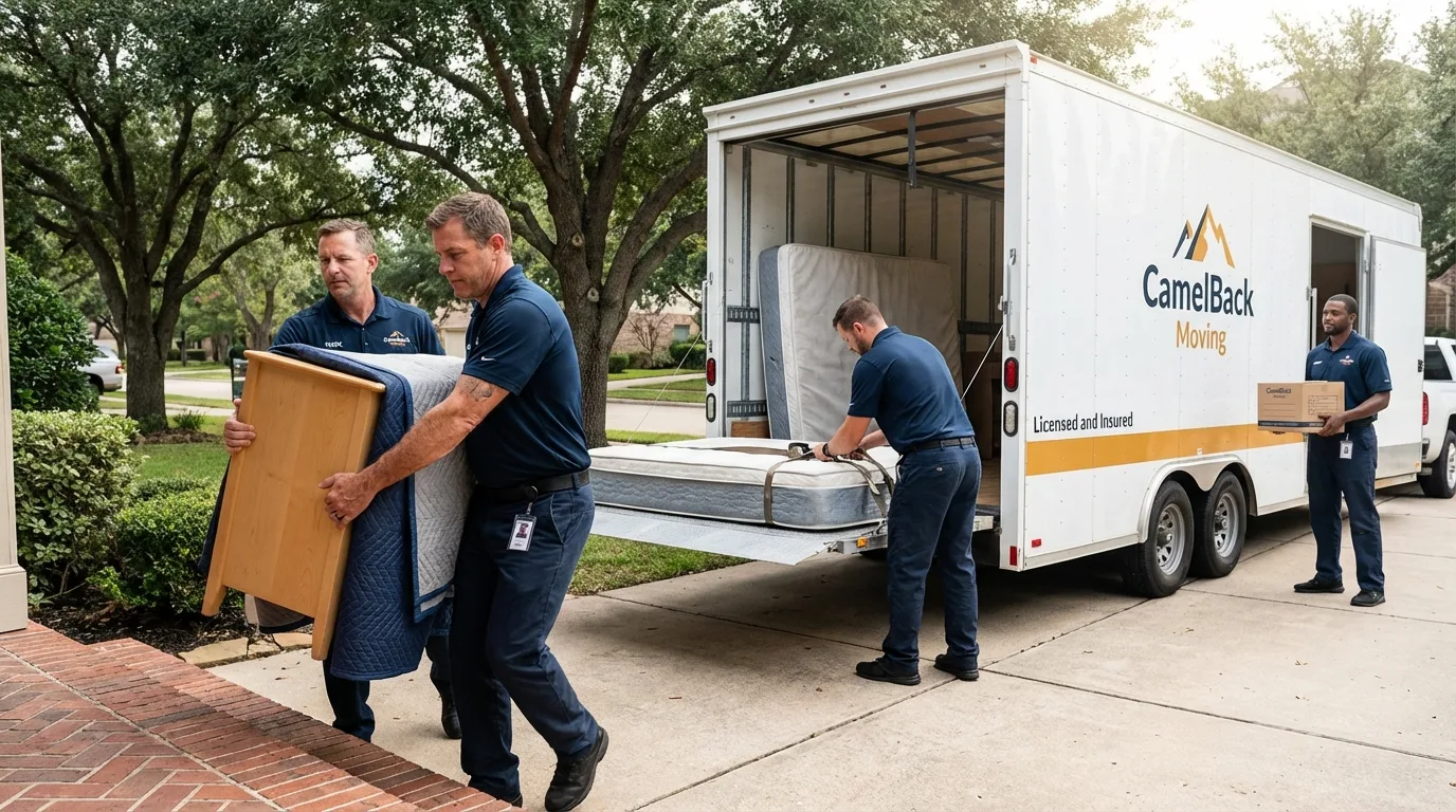 Crew loading residential truck for cross-state move from Calimesa, CA