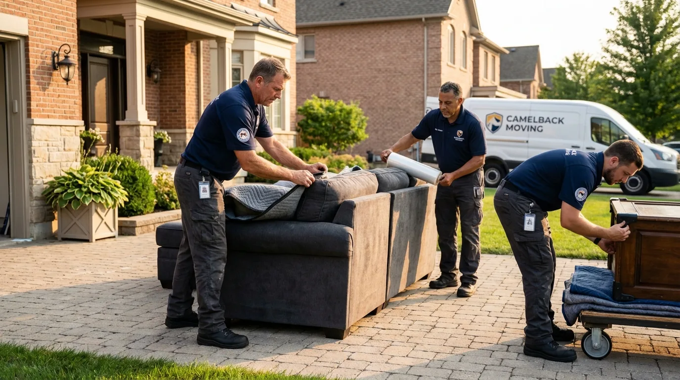 Large estate moving crew wrapping furniture in Calimesa, CA