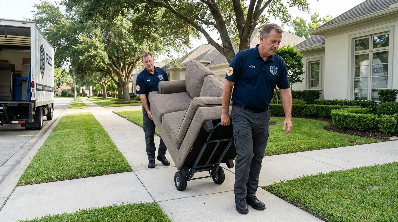 Local residential moving crew loading furniture in Calimesa, CA