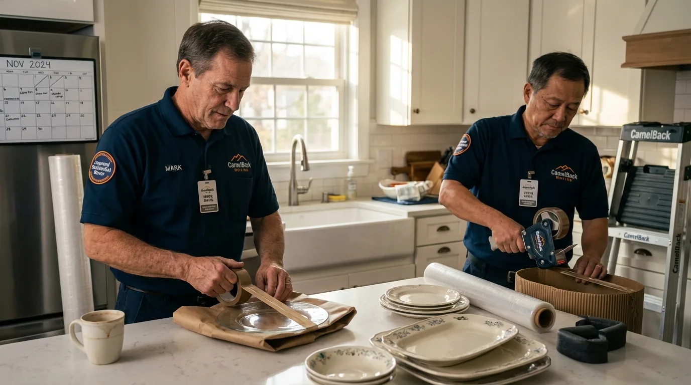 Professional crew packing kitchen dishware in Calimesa, CA